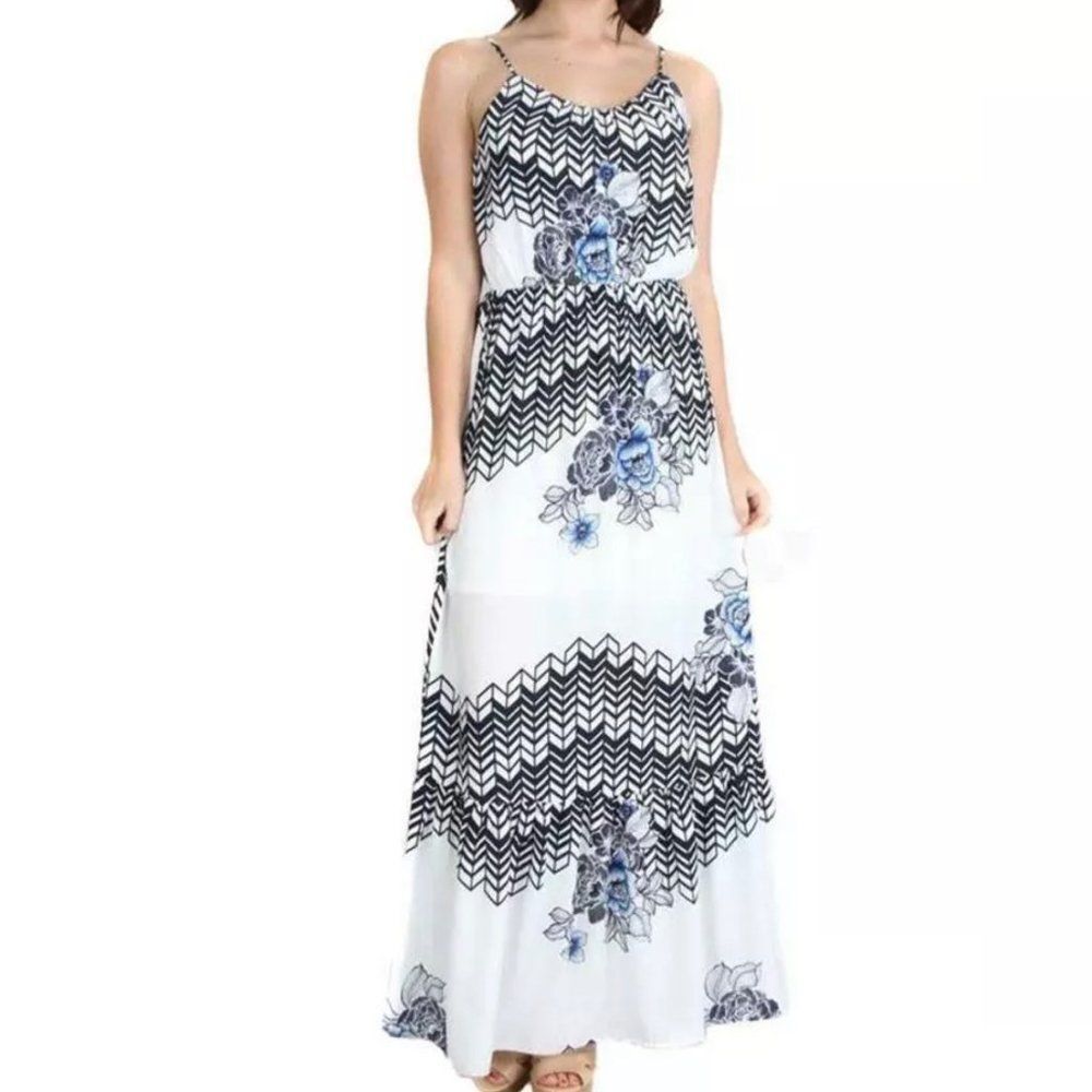 Geometric Floral Multi Print Spring Maxi Dress